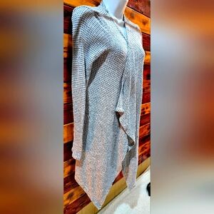 H.I.P. Gray White Textured Knit Drape Front Open Cardigan Sweater Size Medium